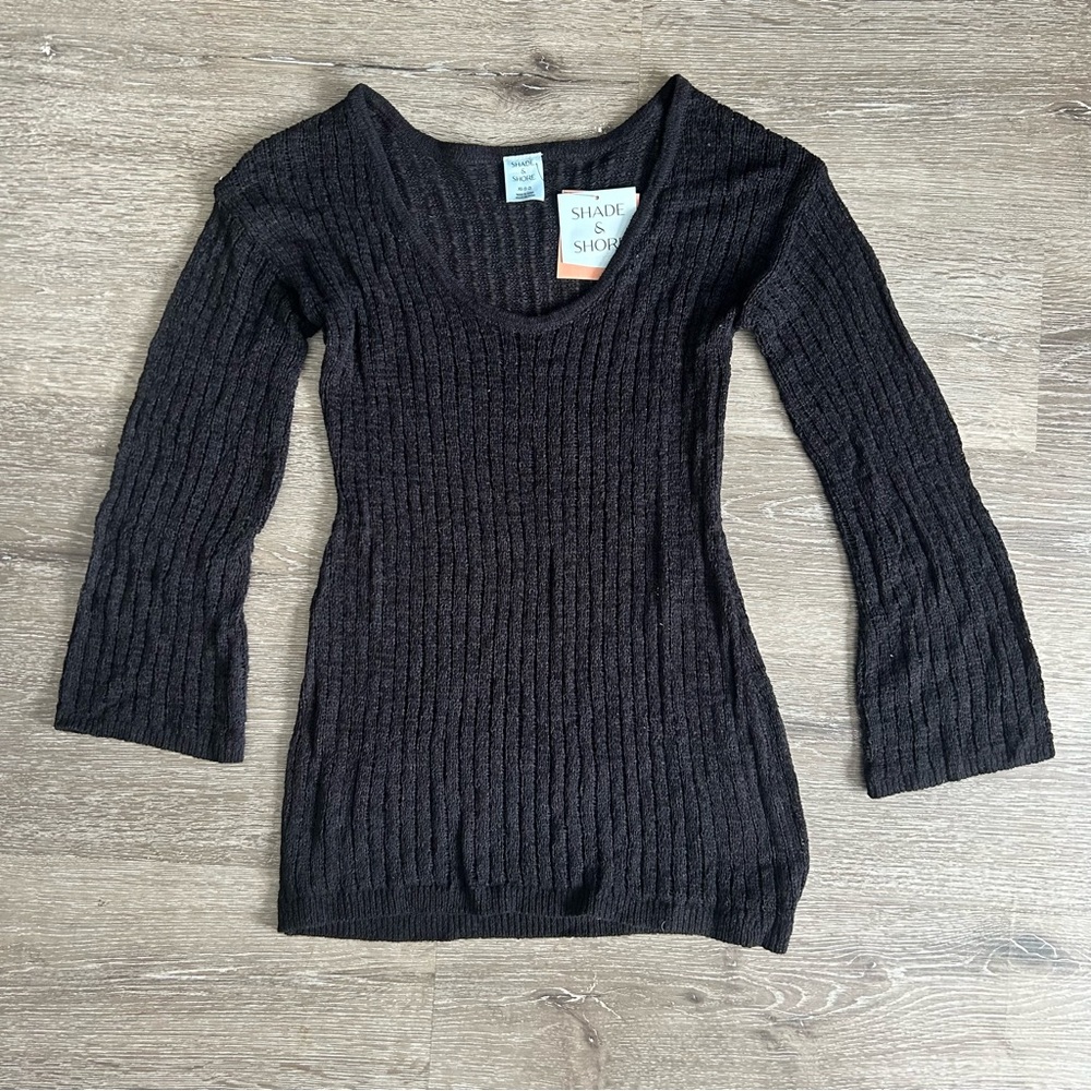 NWT XS 0-2 Shade & Shore Black Cover Up Mini Dress Long Sleeve Shirt